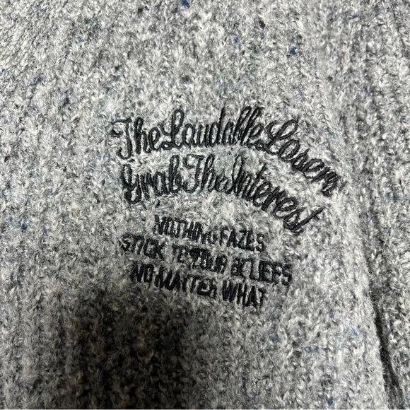 Stoogie & Co Men Cardigan Sweater Large Gray Button Front Japanese Wool Spellout - Picture 4 of 12